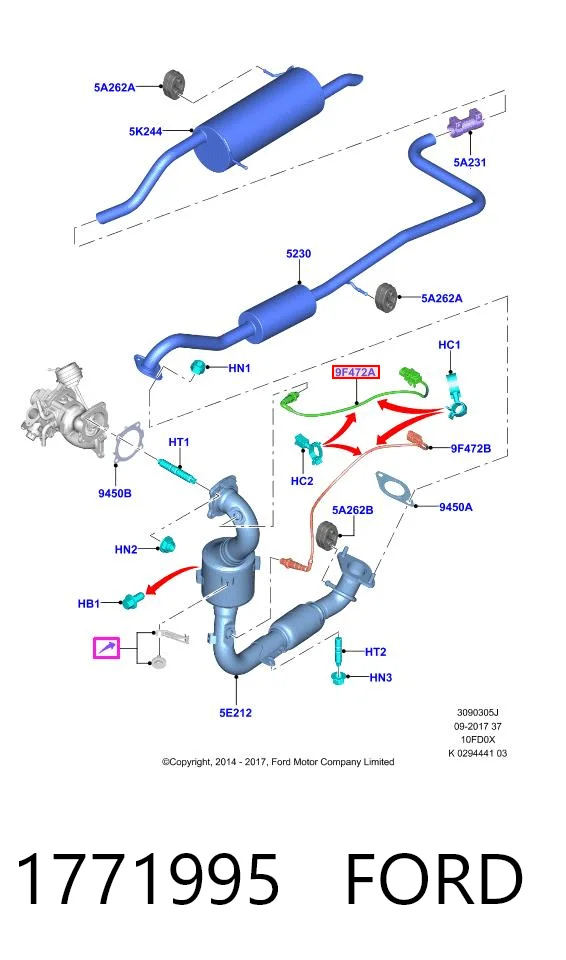 1771995 Ford Sensor de oxígeno previo al catalizador