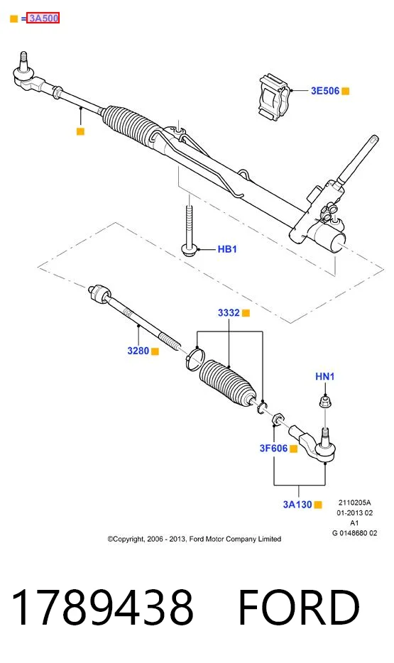 1789438 Ford Cremallera caja de direccion