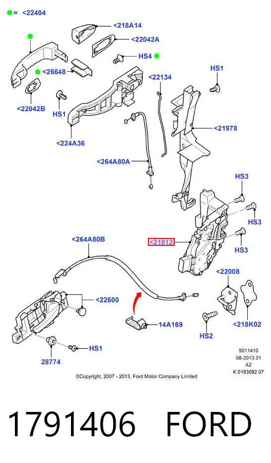 1791406 Ford Cerradura de puerta delantera derecha