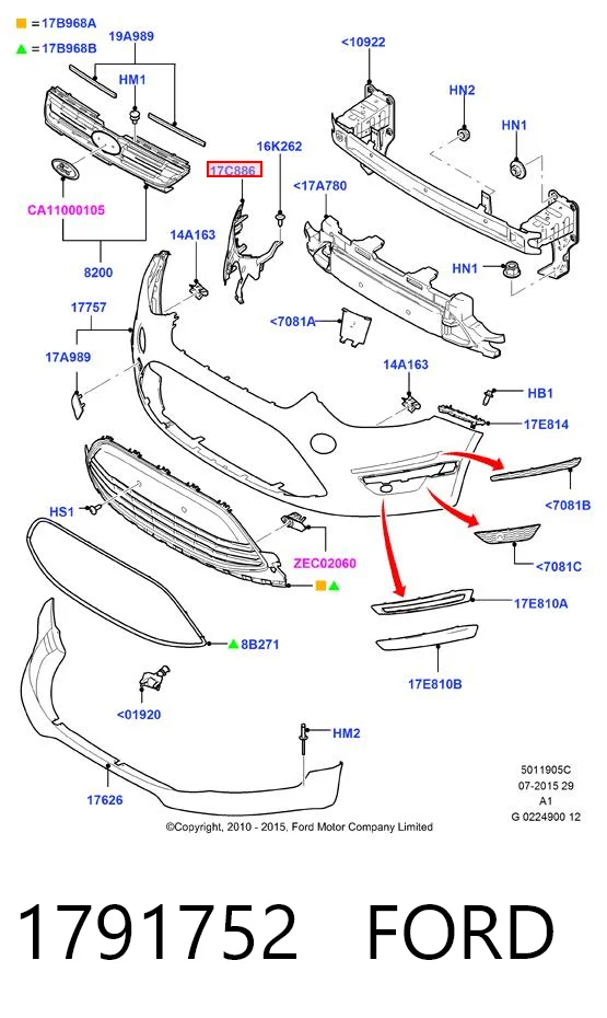 1791752 Ford Soporte de parachoques delantero derecho