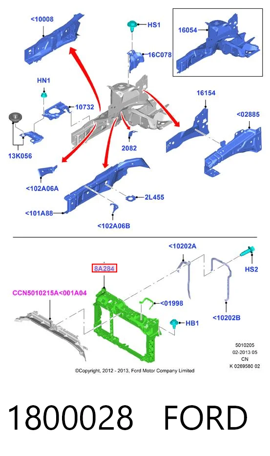 1800028 Ford Soporte de radiador completo (panel de montaje para foco)