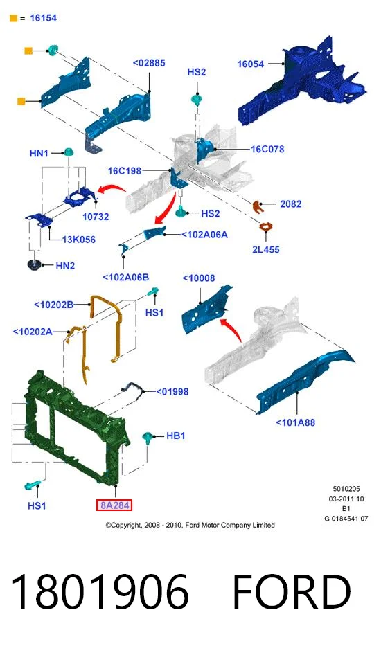 1801906 Ford Soporte de radiador completo (panel de montaje para foco)