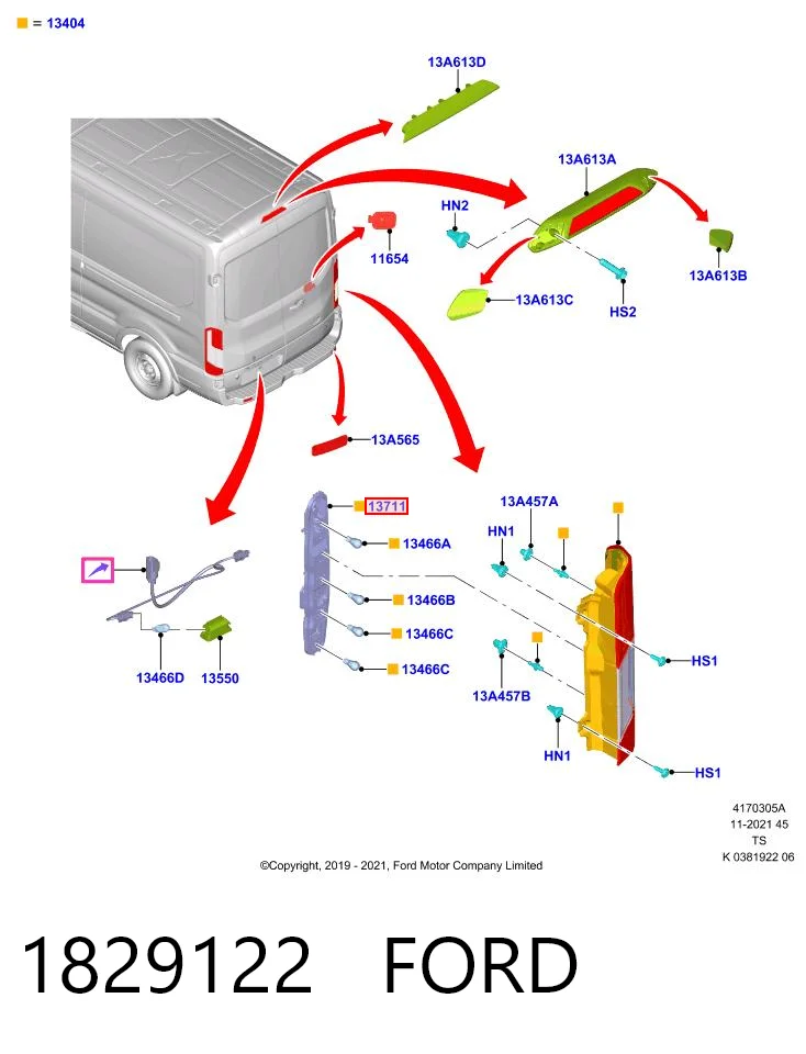 1829122 Ford Placa de contacto de luz trasera