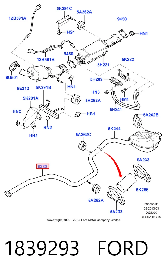 1839293 Ford Silenciador central