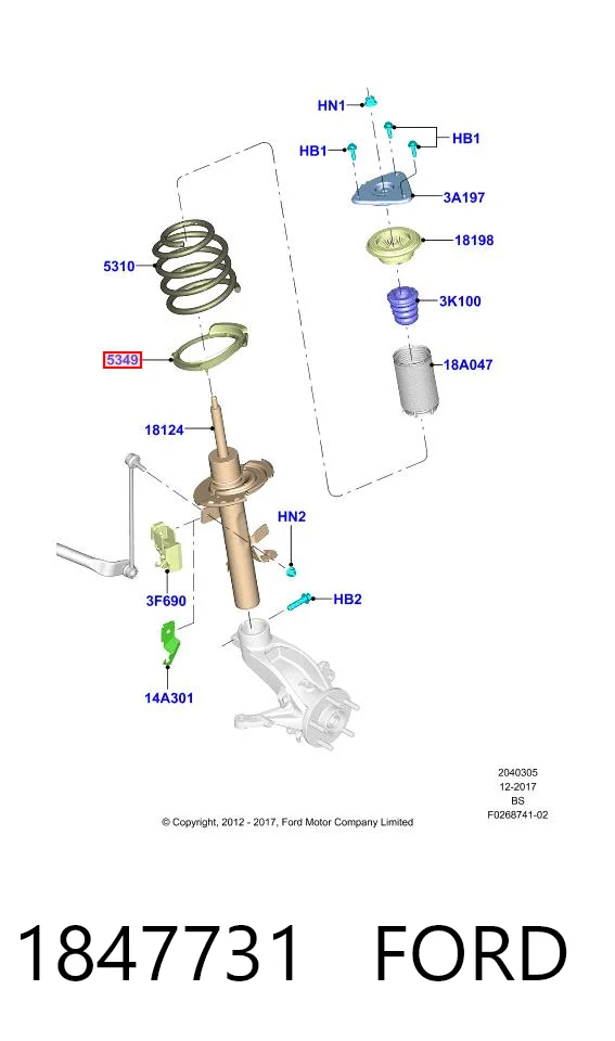 1847731 Ford Espaciador de goma inferior del resorte delantero