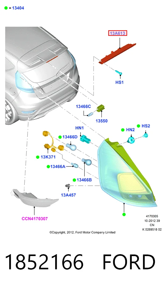 1852166 Ford Luz central de freno