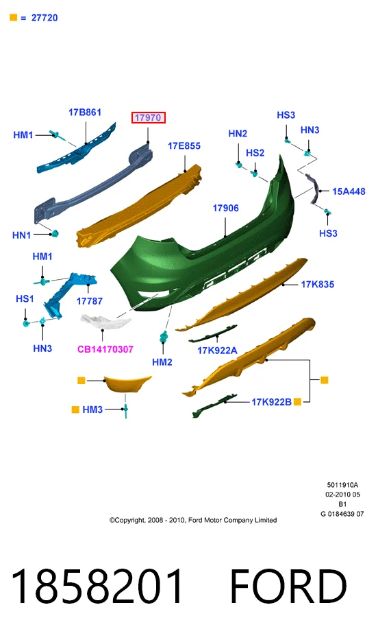 Refuerzo parachoque trasero Ford Fiesta VI (2008-2016)