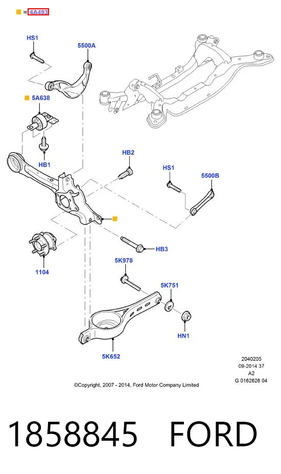 Buje delantero del brazo longitudinal trasero 1858845 FORD