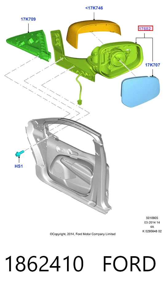 Espejo retrovisor derecho Ford ET7617682AF5JA6 precio, desde 139,39 EUR