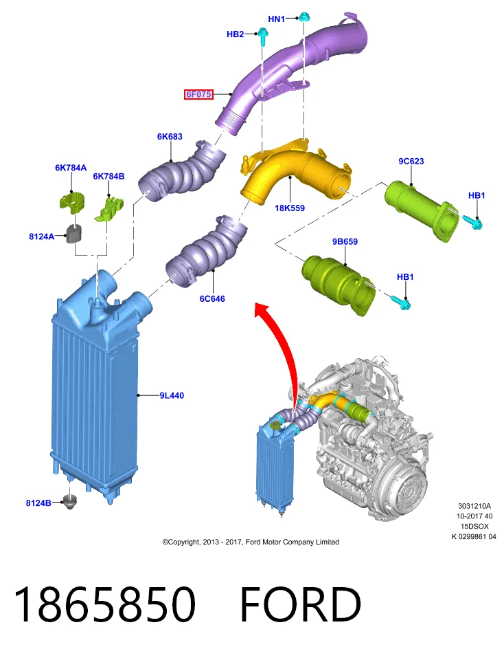 Tubo flexible de aire de sobrealimentación Ford F1B16F075AA