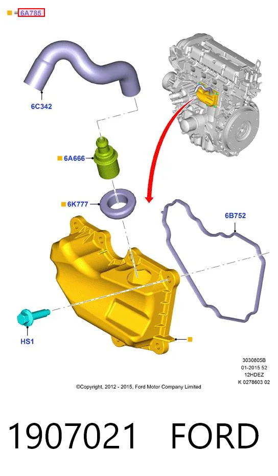 1907021 Ford Separador de aceite del sistema de ventilación del cárter