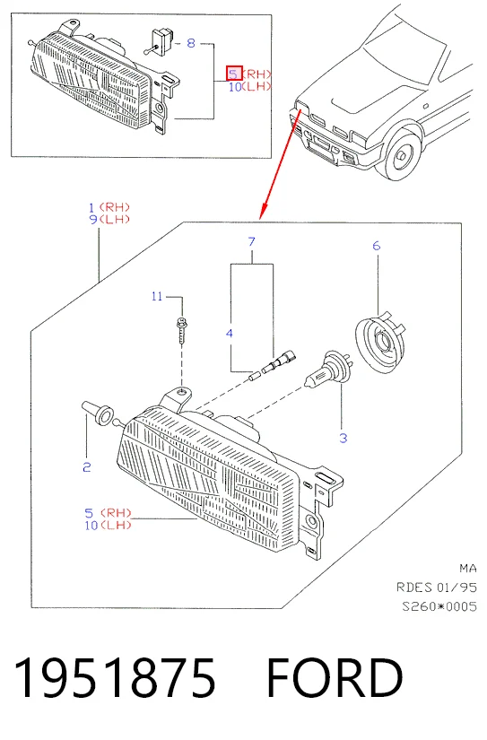 Faro derecho 1951875 FORD
