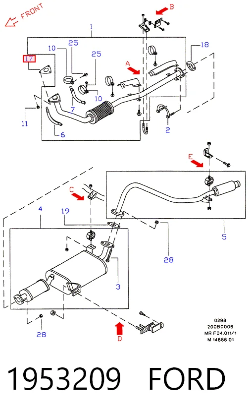 Junta de tubo de escape silenciador Ford Maverick  (UDS, UNS)