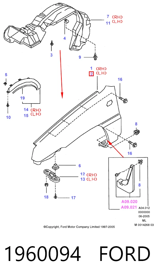 Aleta delantera izquierda para Ford Maverick 1N2