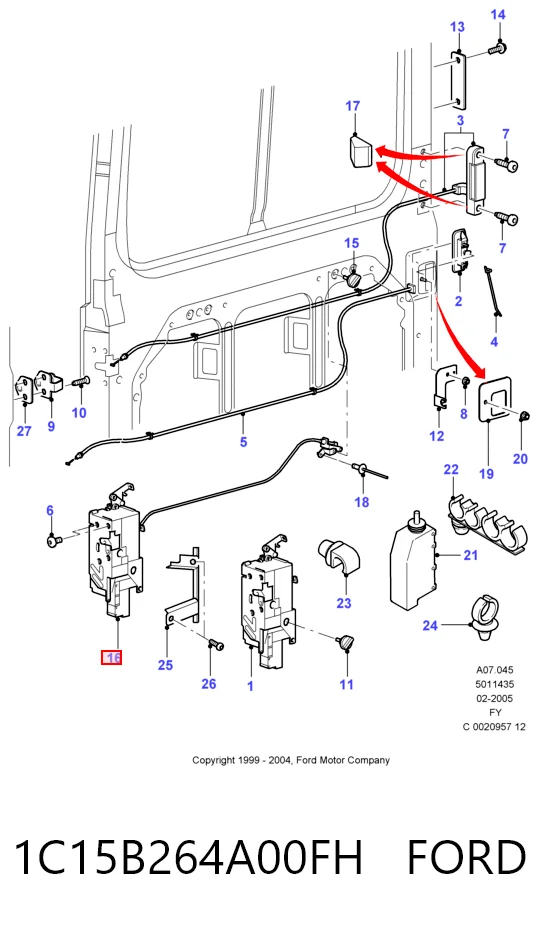 1C15B264A00FH Ford Cerradura de puerta lateral corrediza derecha