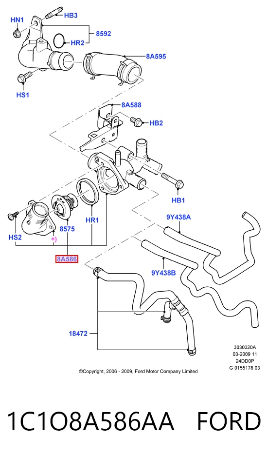 Carcasa del termostato 1C1O8A586AA FORD