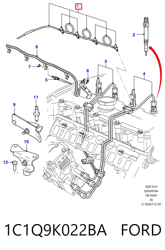 1C1Q9K022BA Ford Tubo flexible, combustible de fuga 