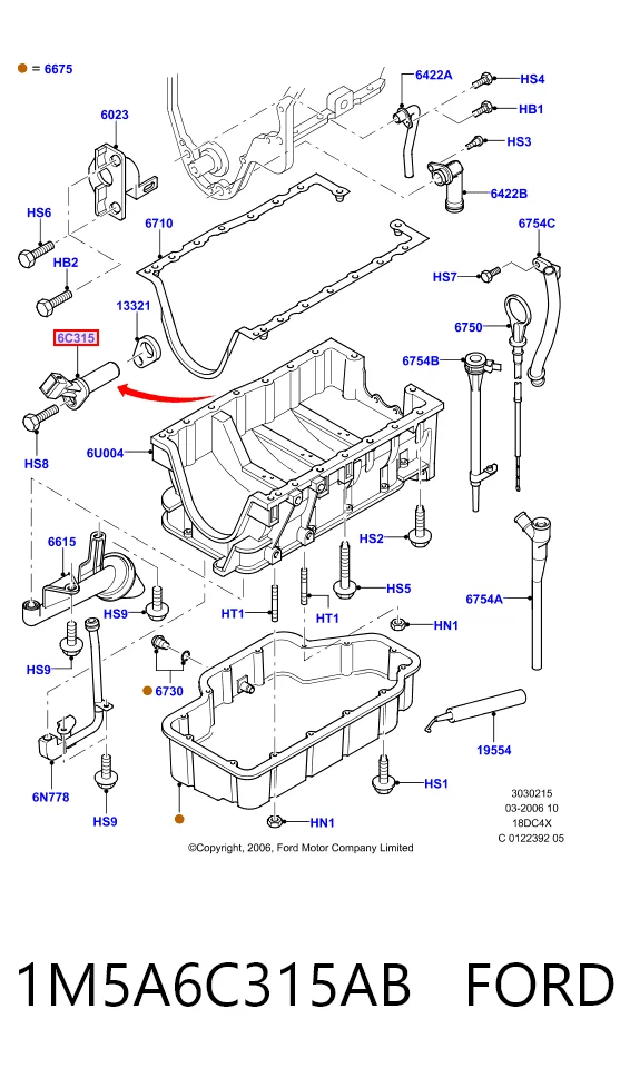 1M5A6C315AB Ford Sensor de posición del cigüeñal