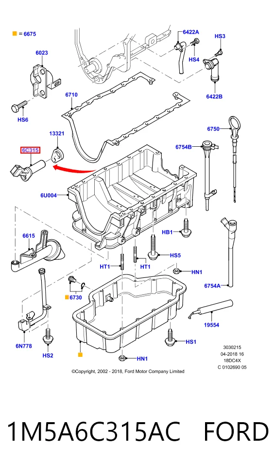 1M5A6C315AC Ford Sensor de posición del cigüeñal