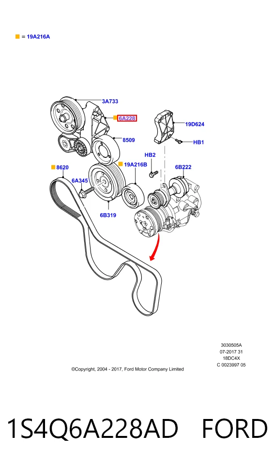 1S4Q6A228AD Ford Tensor de correa de alternador