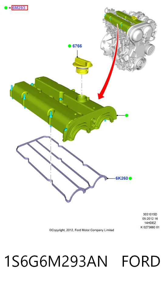 1S6G6M293AN Ford Tapa de culata