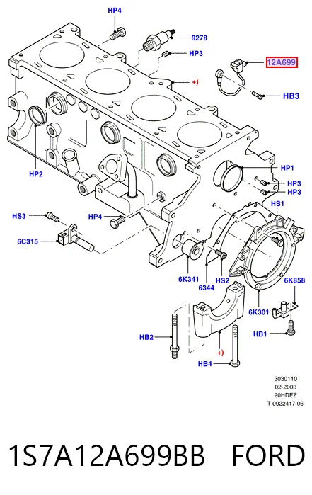 1S7A12A699BB Ford Sensor de detonación