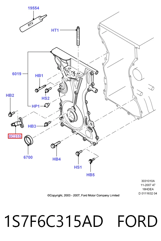 1S7F6C315AD Ford Sensor de posición del cigüeñal