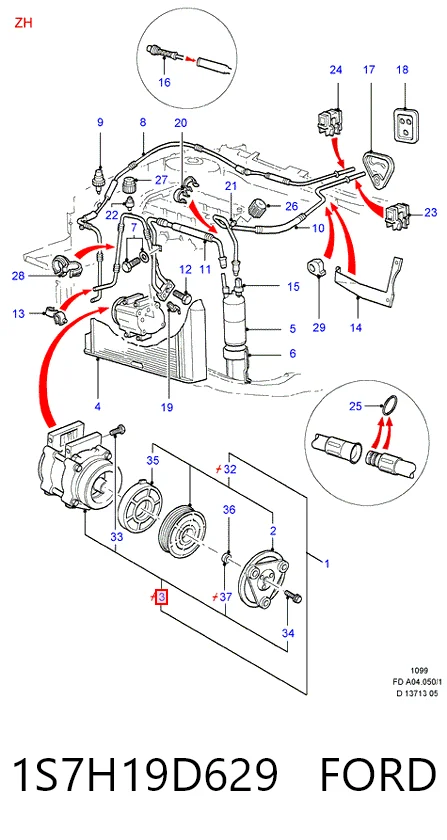 1S7H19D629 Ford Compresor climatizador