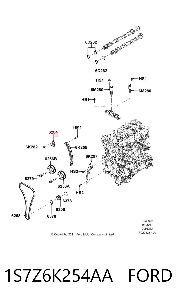 1S7Z6K254AA Ford Tensor de cadena de distribución