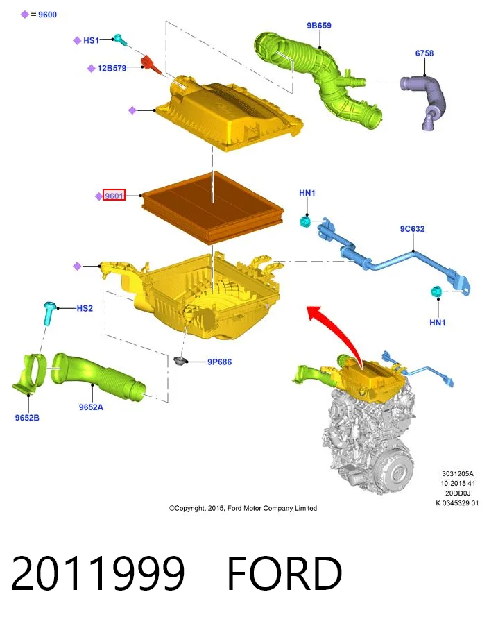 2011999 Ford Filtro de aire de motor