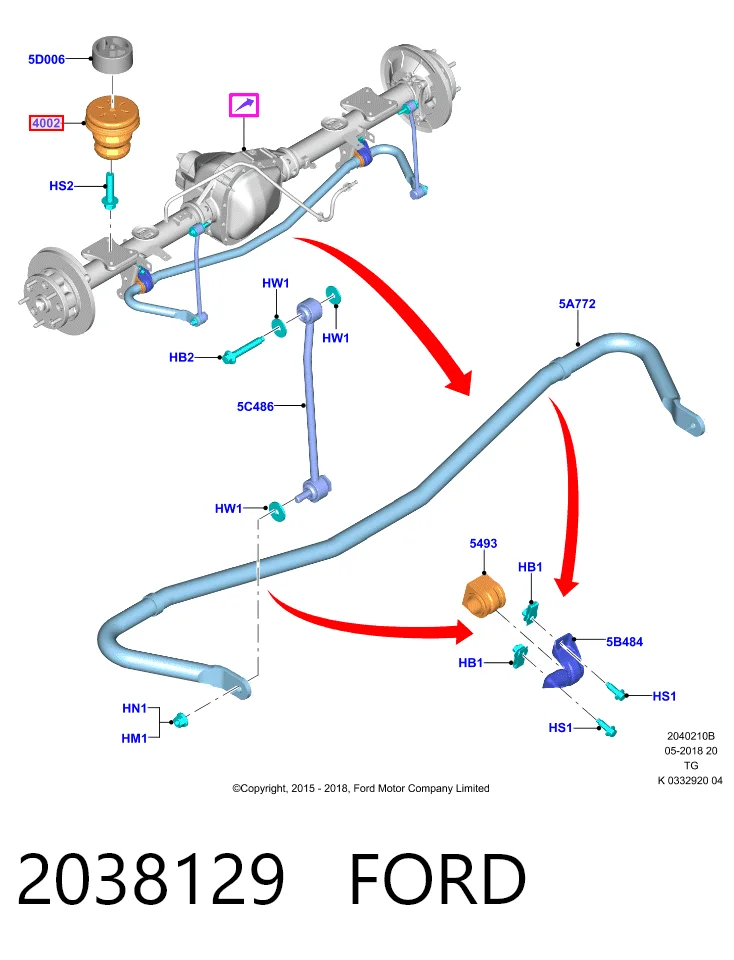 2038129 Ford Tope del eje trasero