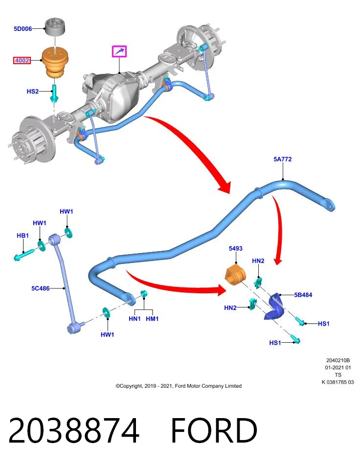 2038874 Ford Tope del eje trasero