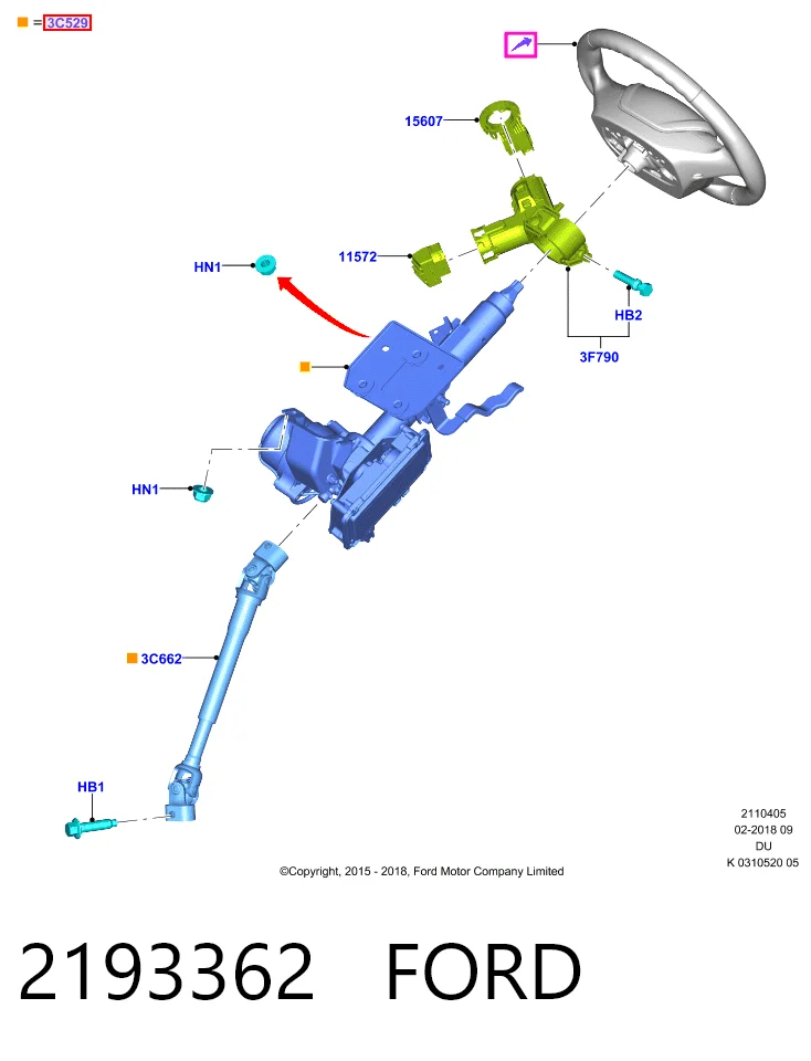 H1B13D071AE Ford Columna de volante