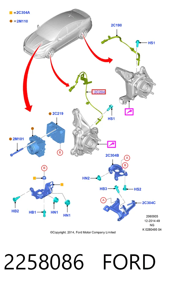 2258086 Ford Sensor de freno, delantero derecho