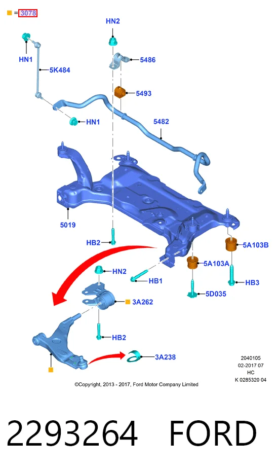 Brazo inferior derecho de la suspensión delantera 2293264 FORD
