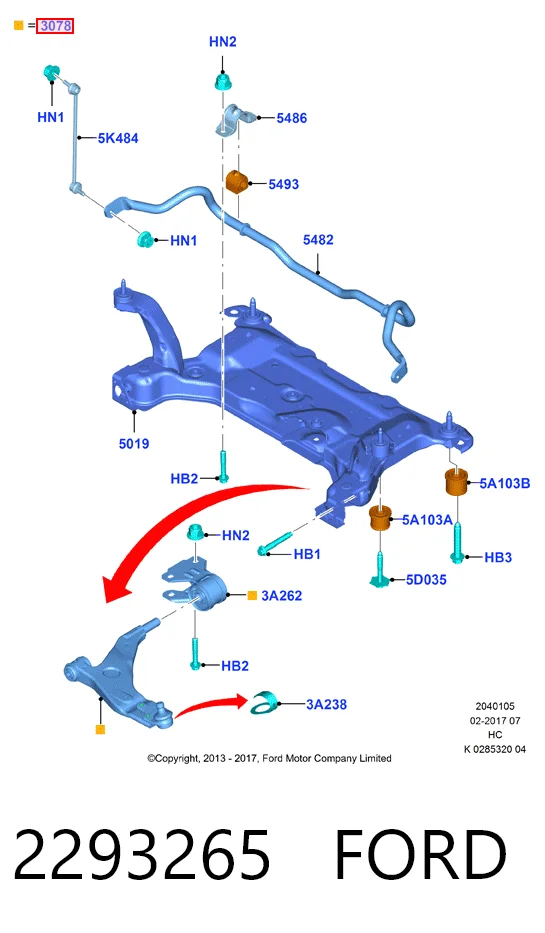 Brazo inferior izquierdo de la suspensión delantera 2293265 FORD