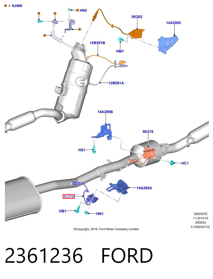 2361236 Ford Sonda lambda de oxígeno posterior al catalizador