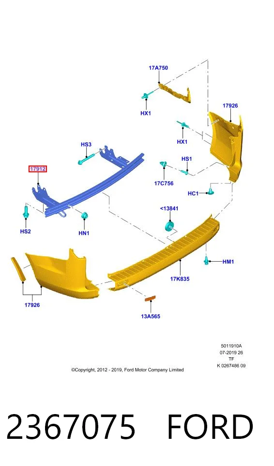 2367075 Ford Refuerzo de parachoques trasero