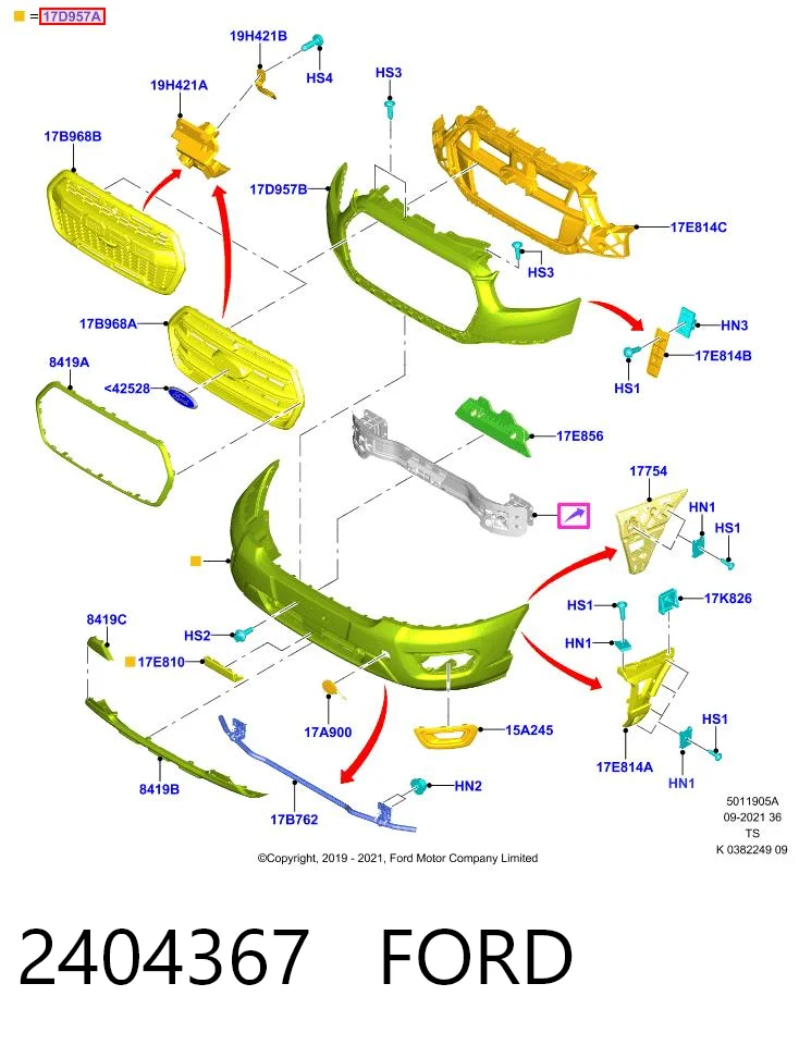 2404367 Ford Parachoques delantero, parte inferior