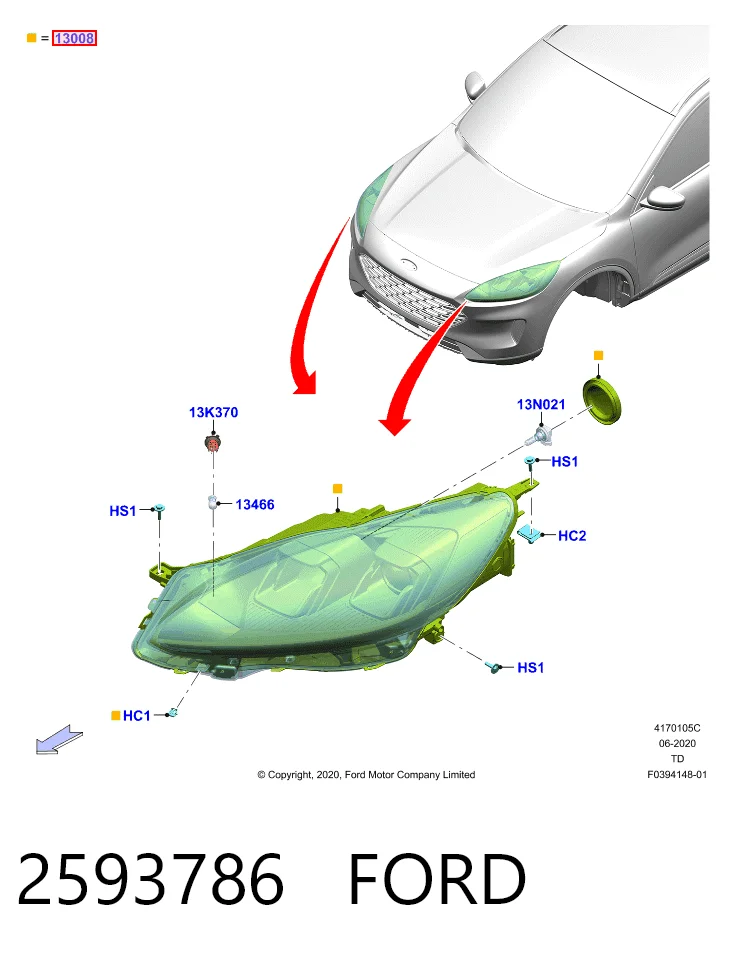 LV4B13E014 Ford Luz derecha