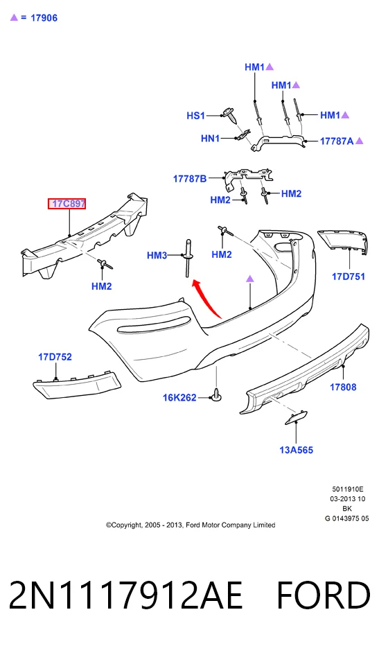 Soporte central del parachoques trasero 2N1117912AE FORD
