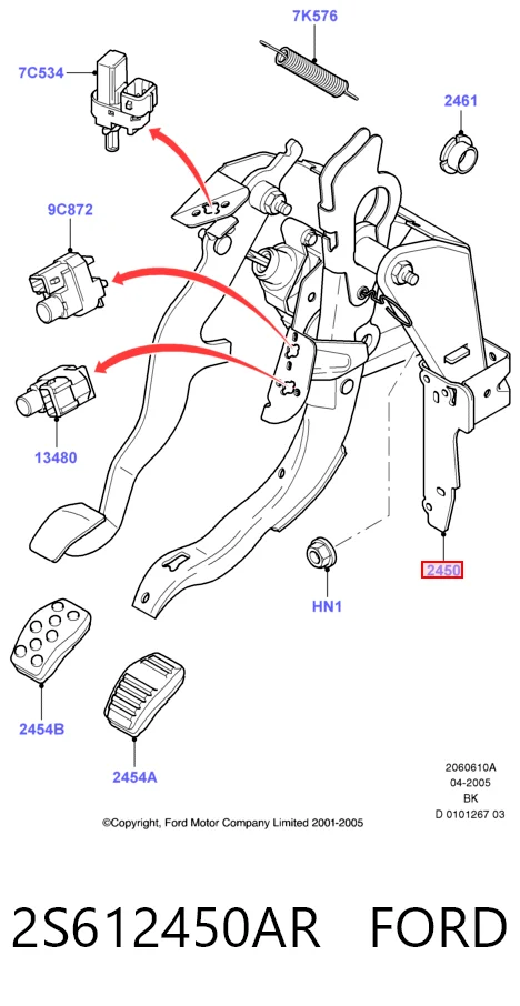 Soporte de pedales 2S612450AR FORD