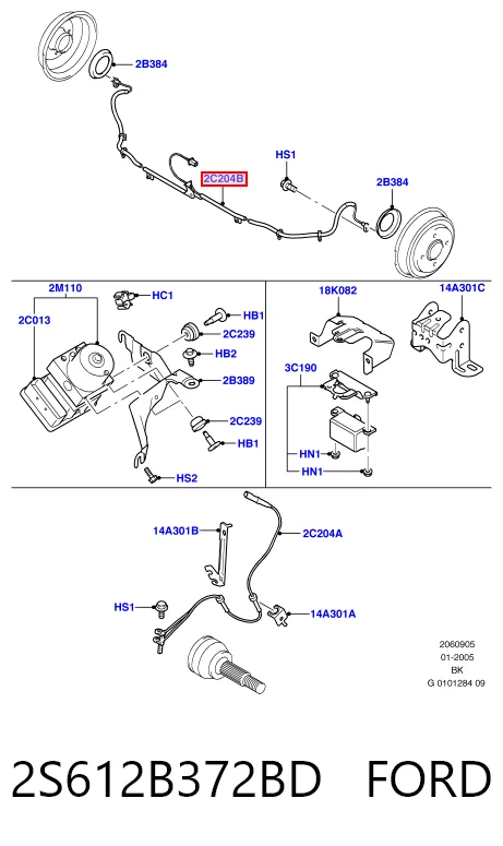 Sensor ABS trasero 2S612B372BD FORD