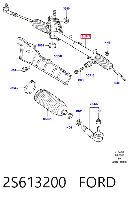 2S613200 Ford Cremallera caja de direccion