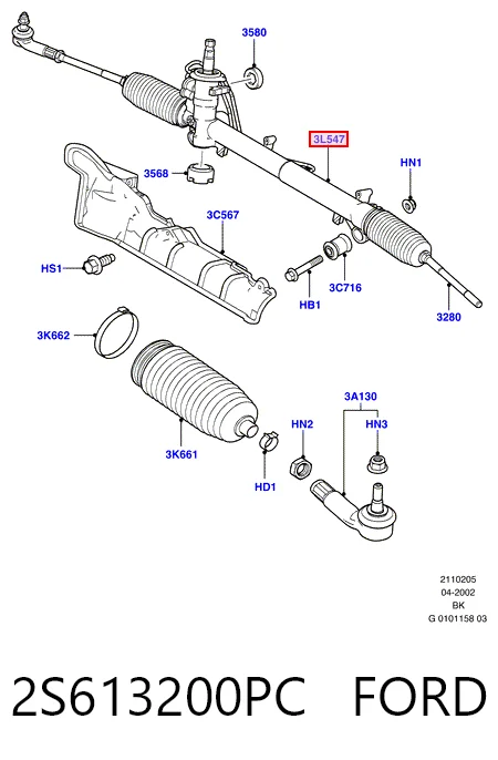 2S613200PC Ford Cremallera caja de direccion