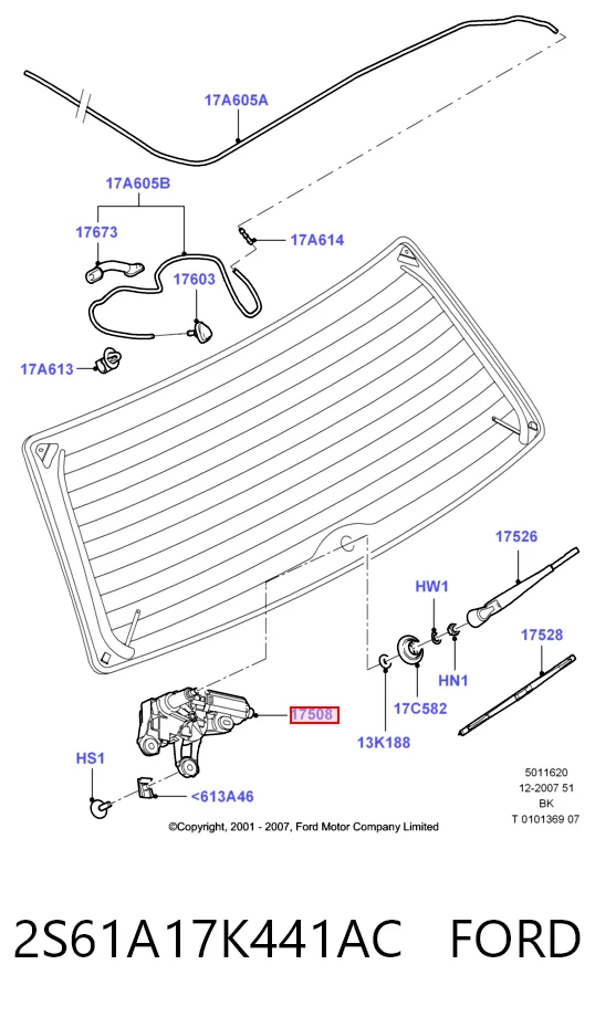 2S61A17K441AC Ford Motor del limpiaparabrisas trasero