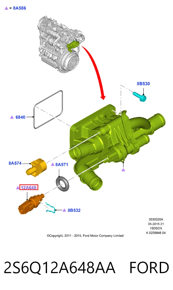 2S6Q12A648AA Ford Sensor temperatura refrigerante