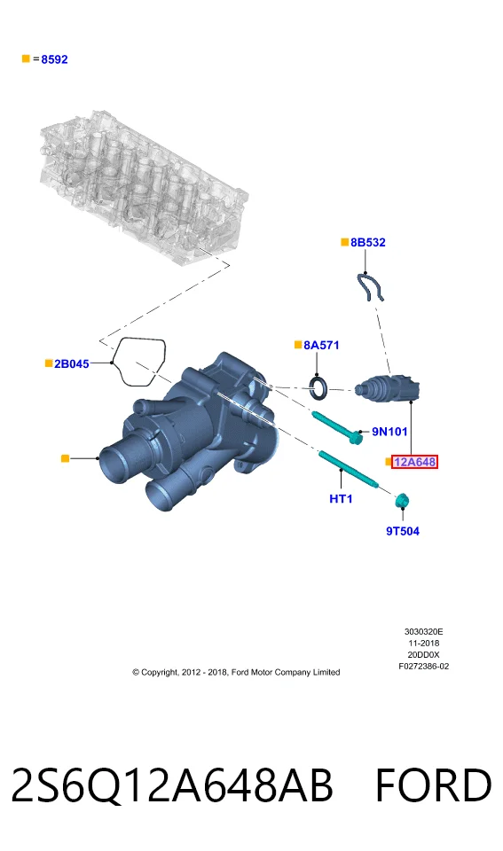 2S6Q12A648AB Ford Sensor temperatura refrigerante