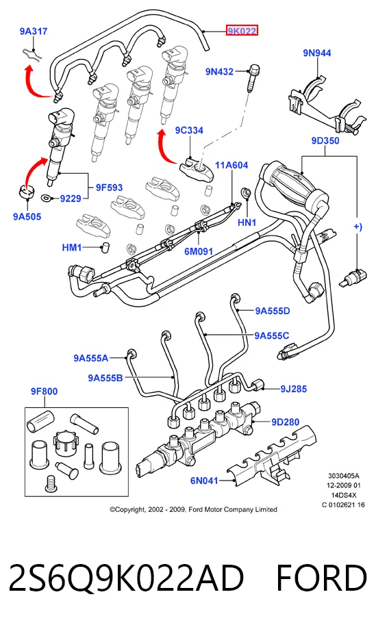 2S6Q9K022AD Ford Tubo flexible, combustible de fuga 