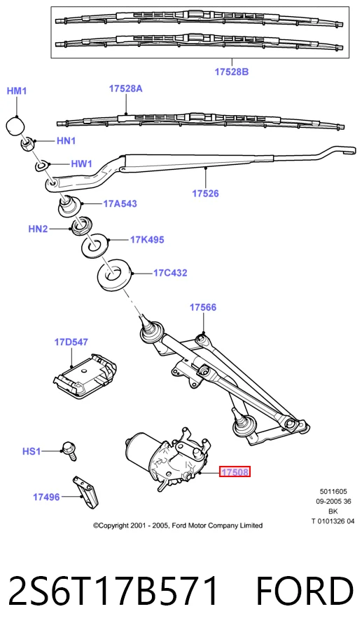 2S6T17B571 Ford Motor del limpiaparabrisas